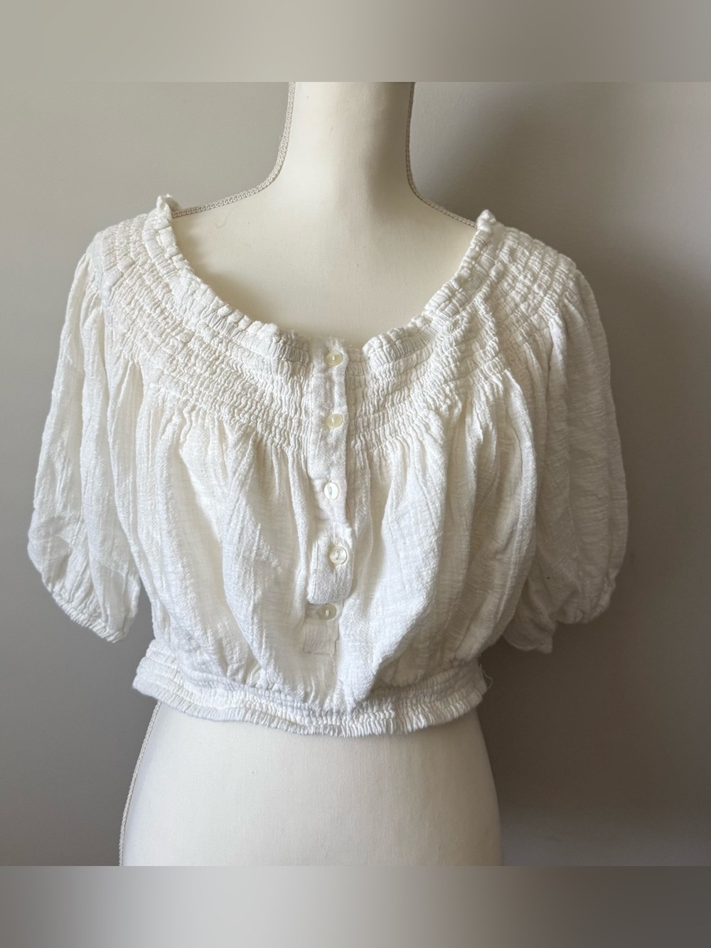 We The Free White Smocked Peasant Crop Top